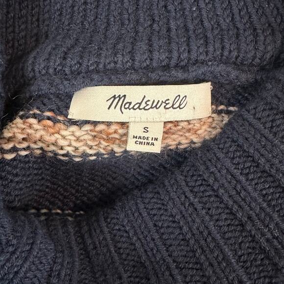 Madewell Striped Metcalf Chunky Knit Crew Neck Sweater Balloon Sleeve Navy Blue - Picture 9 of 10